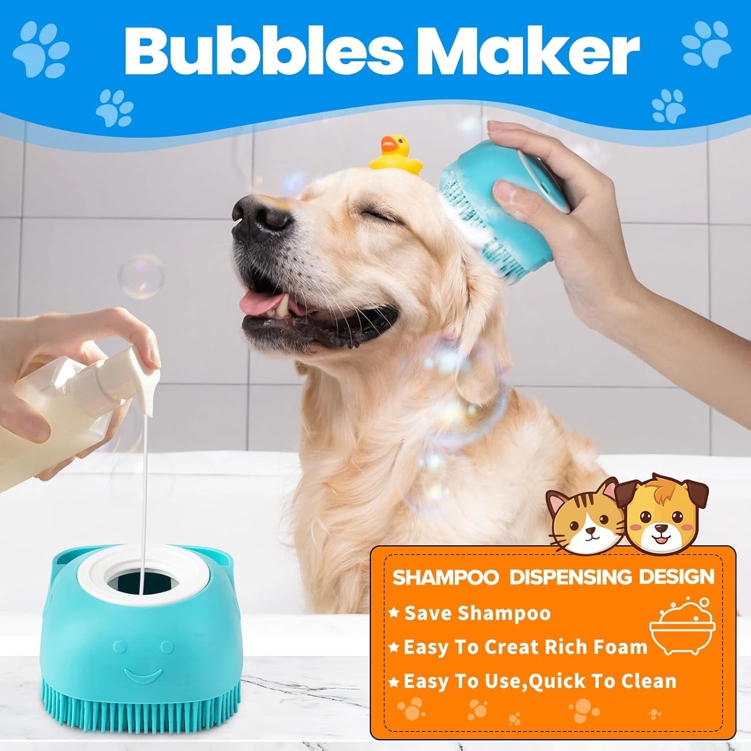 Comotech 3PCS Dog Bath Brush | Shower/Washing with Blue Green