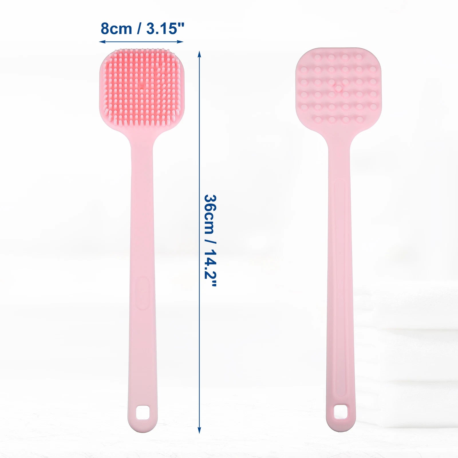 1Pcs Soft Silicone Bath Brush Non-Slip Back Scrubber Shower w/ Long Handle Pink