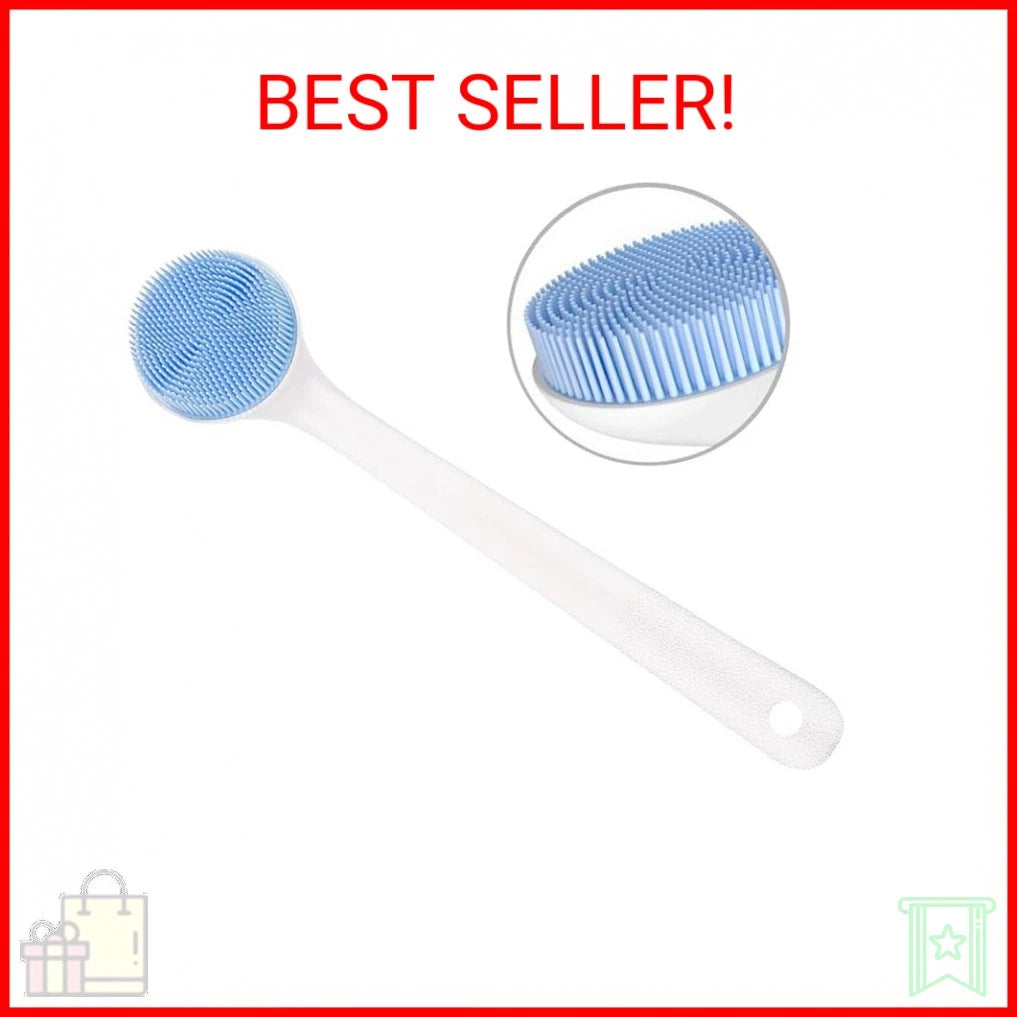 V-TOP Back Scrubber for Shower, Silicone Body Scrubber Long Handle with Soft Bri