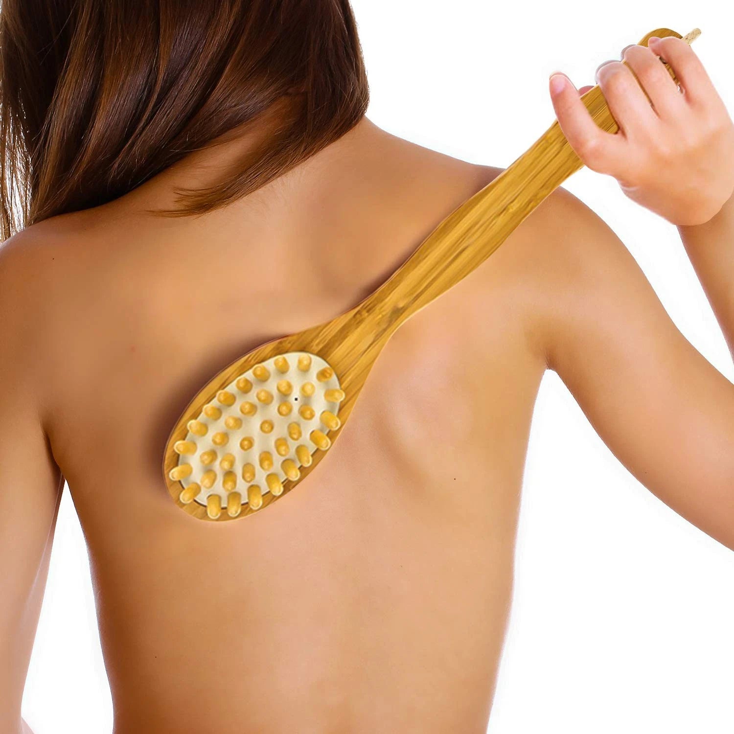 Lunabody Bamboo Body Brush For Back Scrub - Natural Boar Bristle Showe