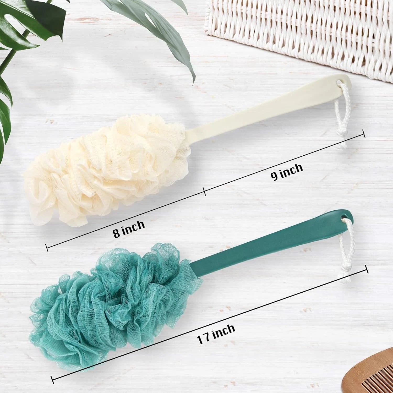 2Pack Back Scrubber for Shower Loofah with Long Handle, Shower Brush for Body, 1