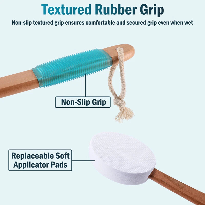 Body Brush Shower Scrubber Lotion Applicator Sponge Bath Back Brush Long Handle