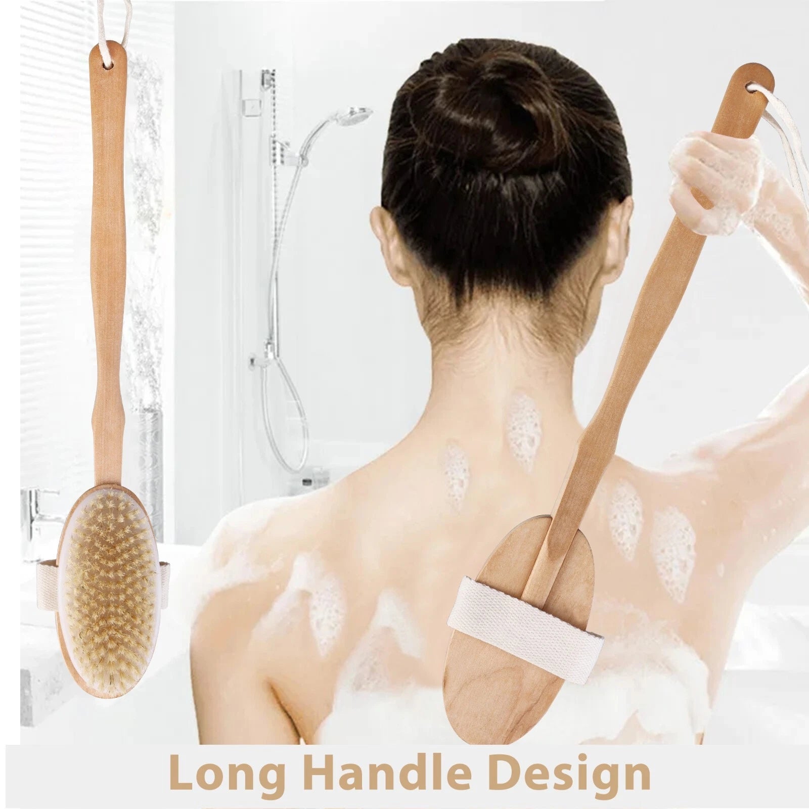 Natural Bristle Body Brush - Wooden Spa Scrubber for Dry Skin & Shower Care | US