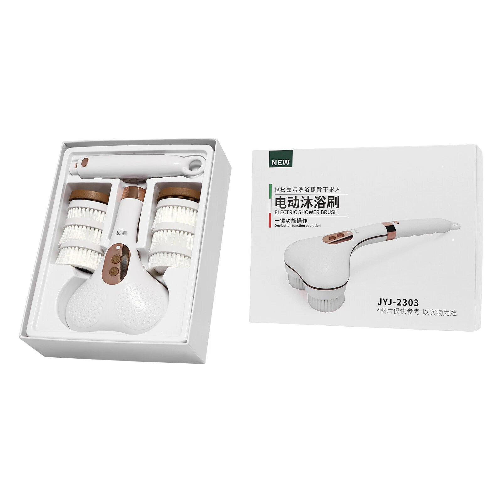 Electric  Long Handle Shower Brush 2 Head Rechargeable Body Brush Back Scrubber