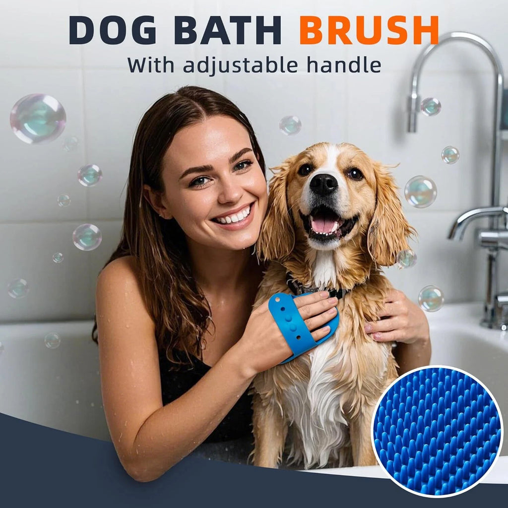 4PCS Dog Bath Brush Set | Shampoo Scrubber,Finger Toothbrush | Pet Grooming Kit