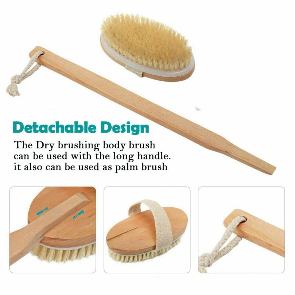 Durable Natural Long-Handled Bath Shower Body Back Dry Skin Spa Scrubber Brush D