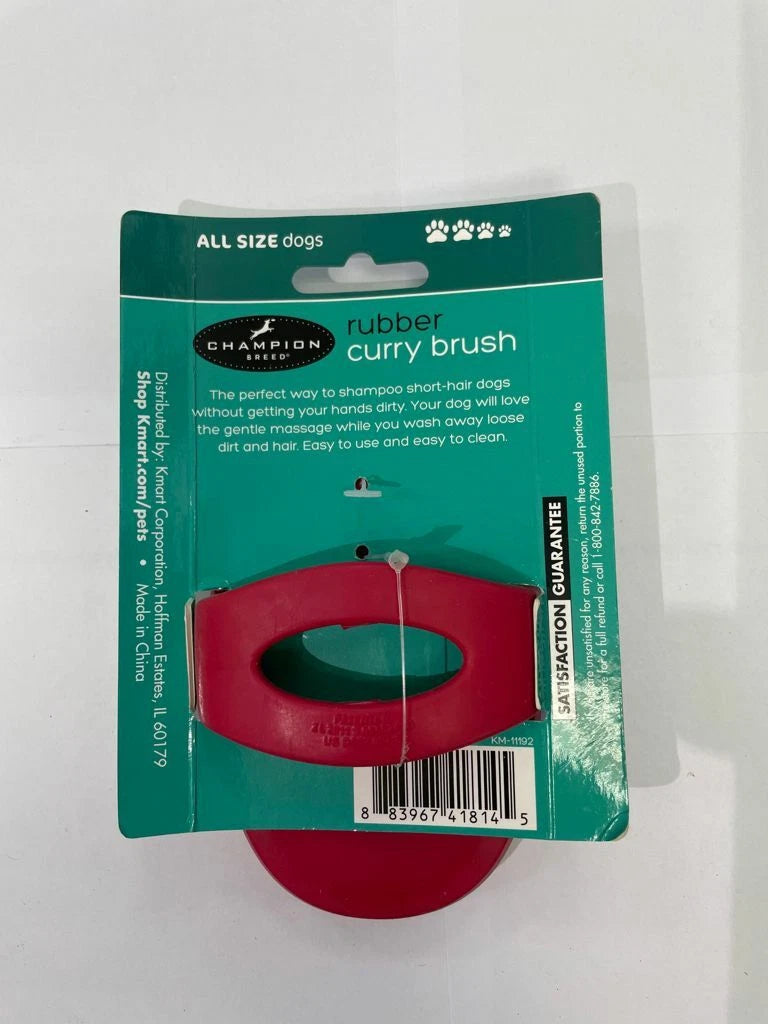 Champion 2in1 Rubber Curry Brush For Dog Groom & Bathe All Coat Type Massage