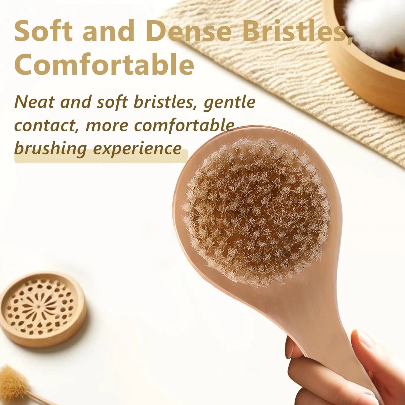 Short Handle Body Brush with Natural Bristles Wooden Handle for Exfoliating Skin