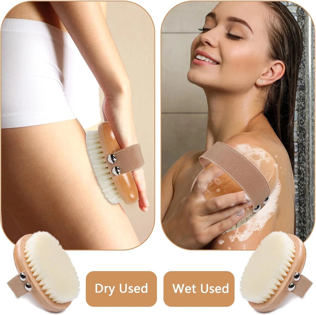 Dry Brushing Body Brush with Soft Nylon Bristles Antiskid Wooden Exfoliator Bath