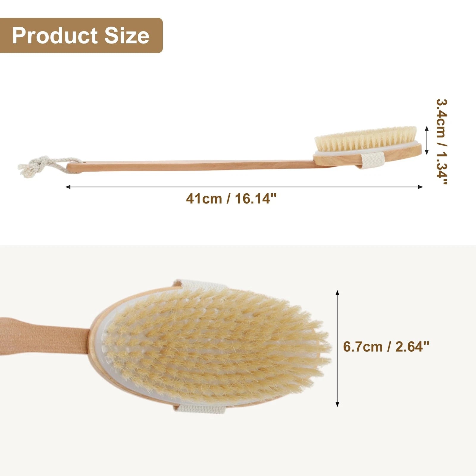 Dry Brushing Body Brush Wooden Long Handle Back Scrubber for Shower Bath