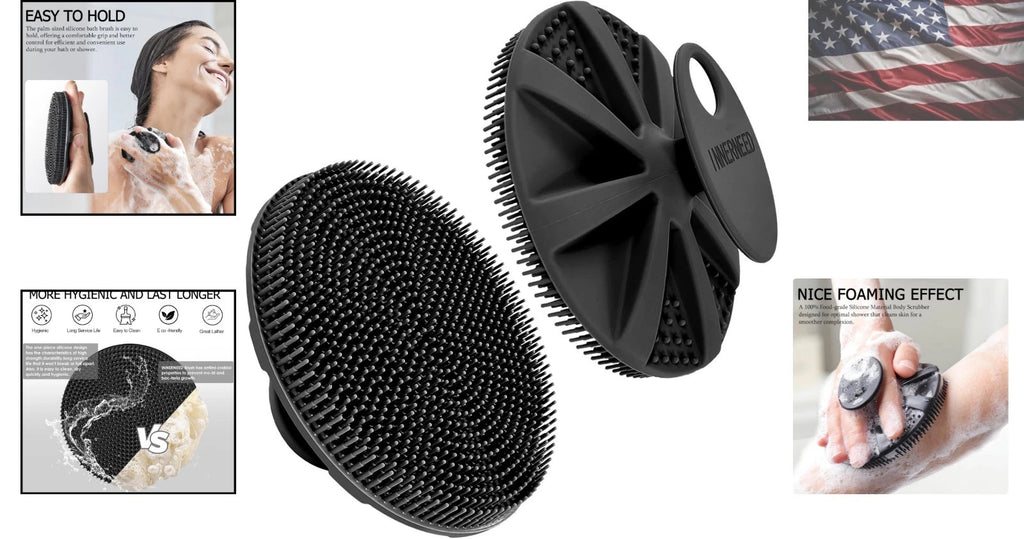 Black Soft Silicone Body Scrubber - Hygienic Exfoliating Shower Brush for Family