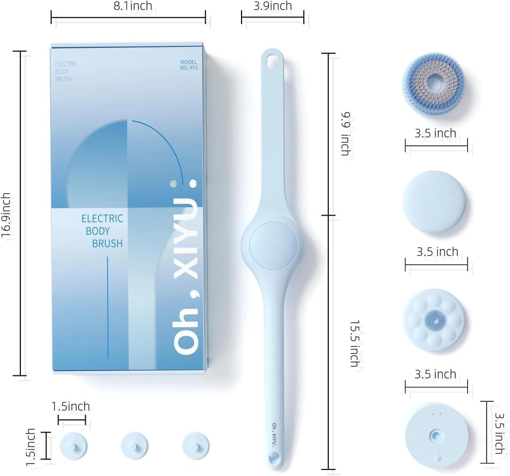 Luxury Dual Handle Electric Bath Brush with 3 Heads for Exfoliating & Cleansing