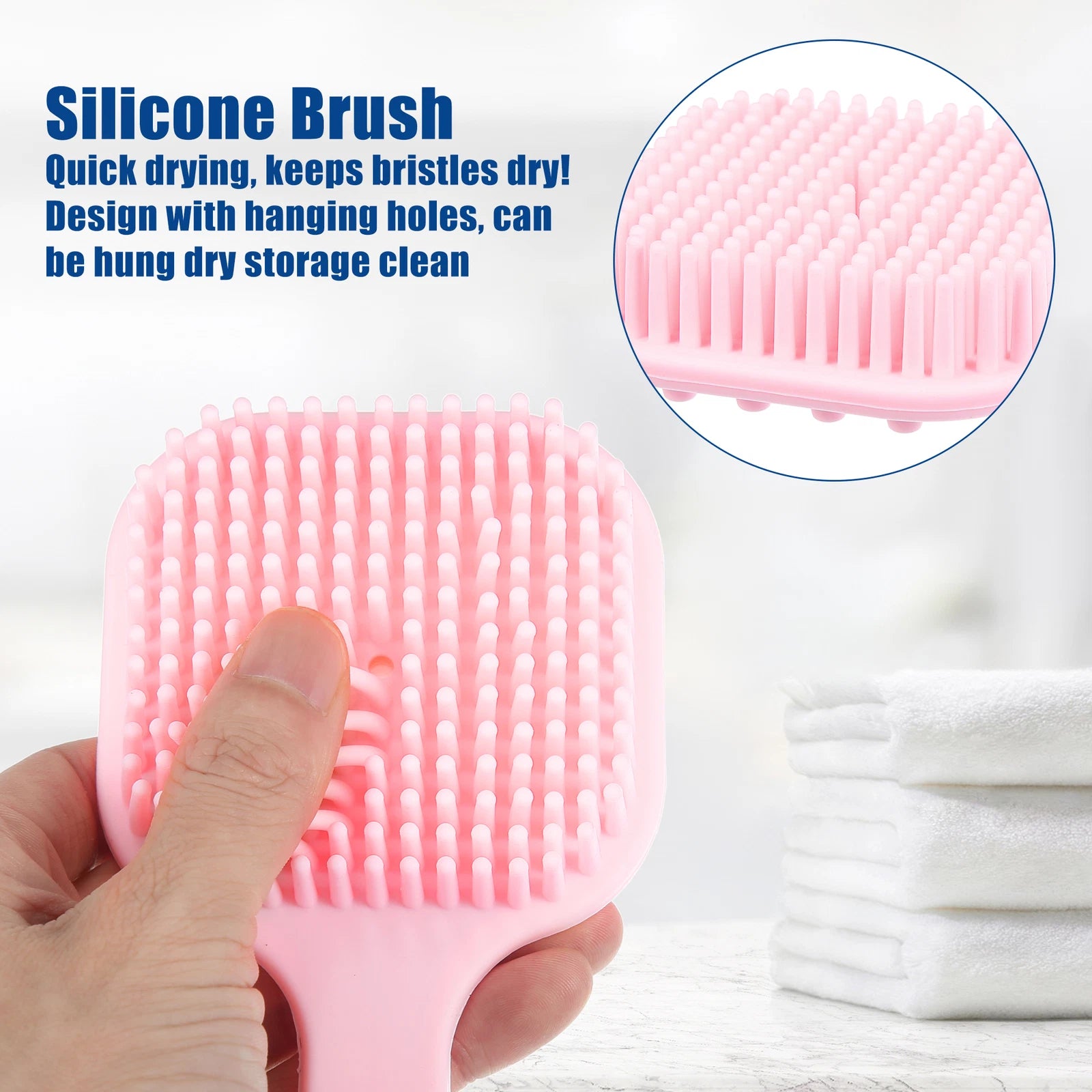1Pcs Soft Silicone Bath Brush Non-Slip Back Scrubber Shower w/ Long Handle Pink