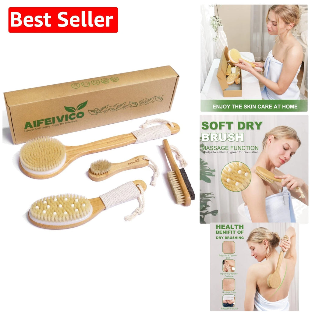 Luxurious Natural Boar Bristle Dry Brush Set for Glowing Skin & Cellulite Relief