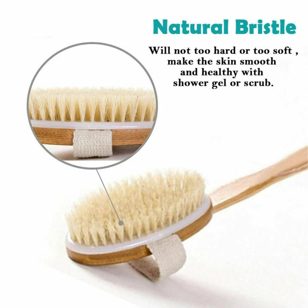 Durable Natural Long-Handled Bath Shower Body Back Dry Skin Spa Scrubber Brush D