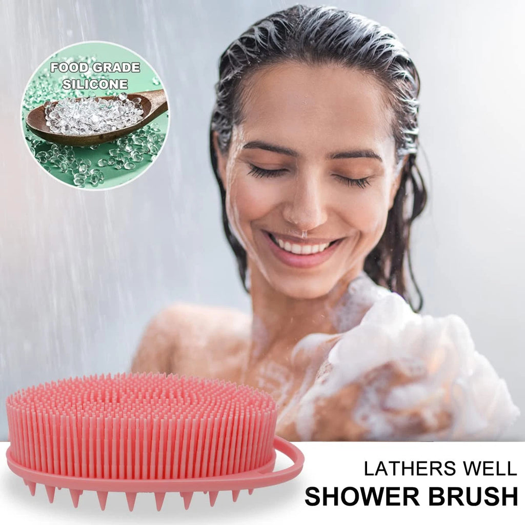 2-in-1 Silicone Bath & Shampoo Brush, Exfoliating Body Scrubber & Scalp Massager