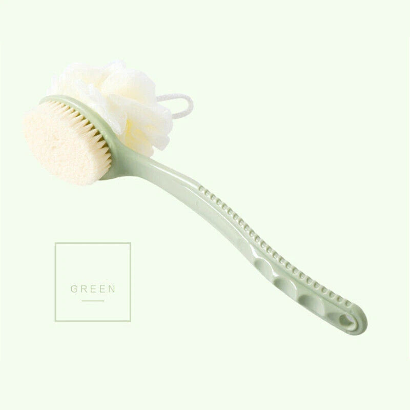 New Long Handle Back Brush Scrubber 2 In 1 Bath Puff Rich Bubbles Shower Sponge