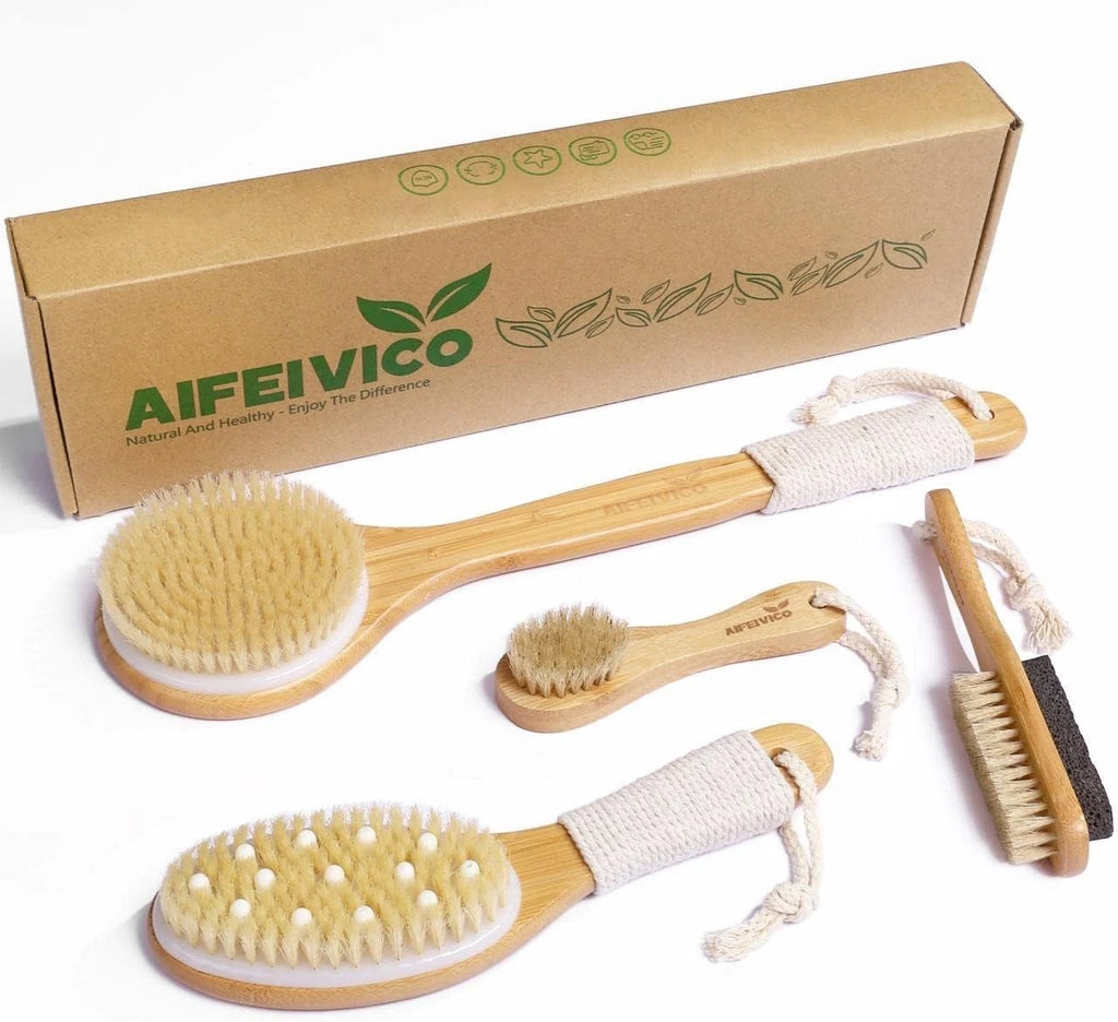 Luxurious Natural Boar Bristle Dry Brush Set for Glowing Skin & Cellulite Relief