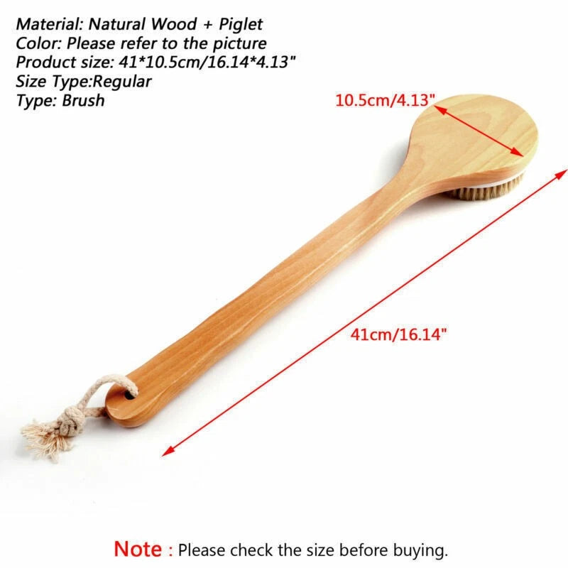 Premium Natural Boar Bristle Long Handle Wooden Bath Brush Shower Back SPA