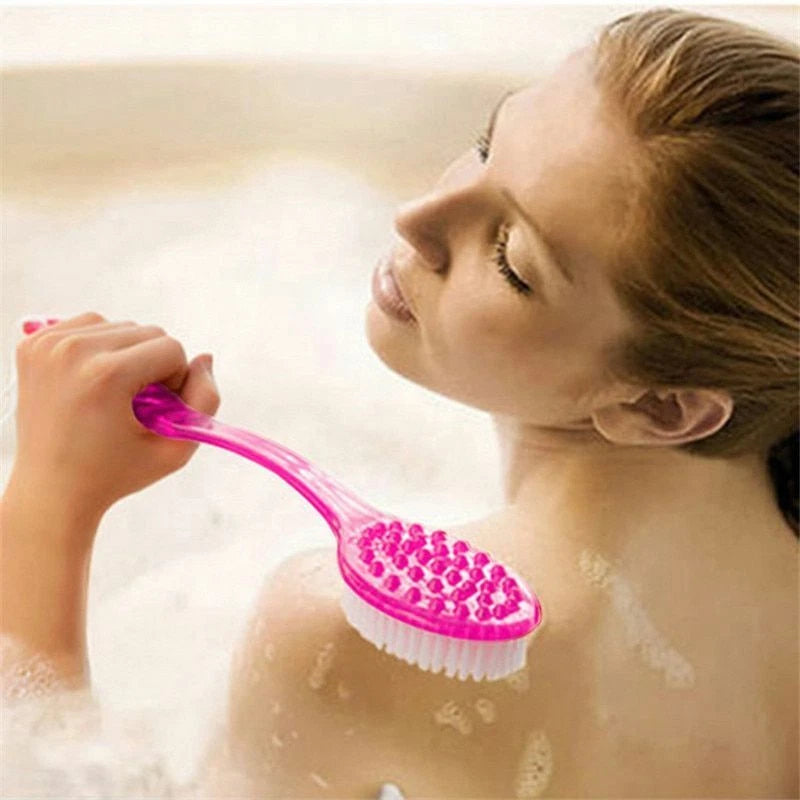 Bath Brush Back Body Shower Sponge Scrubber Handle For Exfoliating Skin Massager