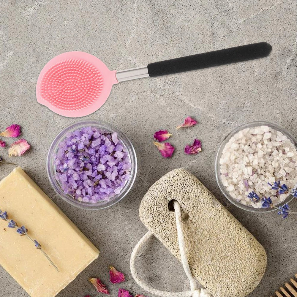 2 Pcs Bath Brush Child Long Handle Body Scrubber Ergonomic Silicone