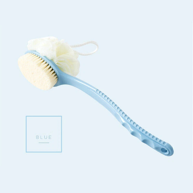 New Long Handle Back Brush Scrubber 2 In 1 Bath Puff Rich Bubbles Shower Sponge