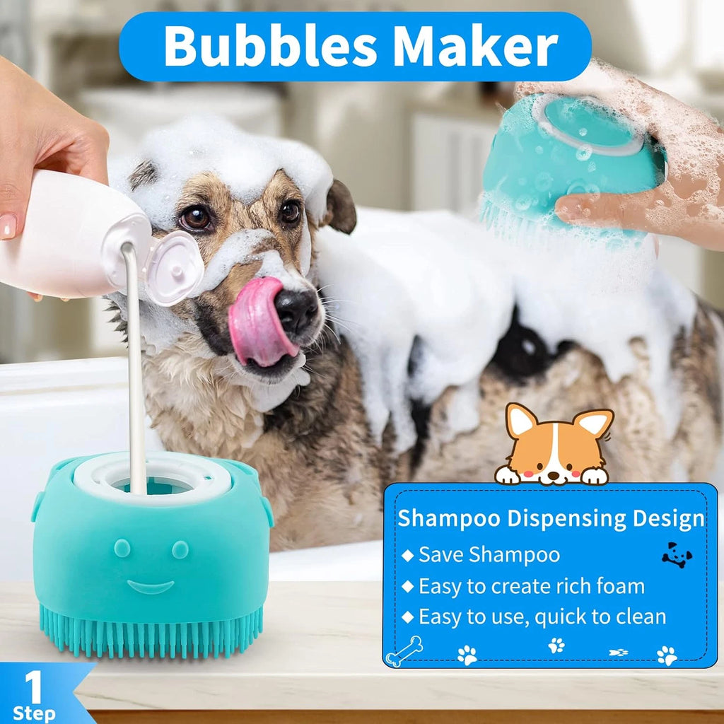 6PCS Dog Bath Brush & Dog Toothbrush | Adjustable Handle Shampoo Brush & Scrubbe