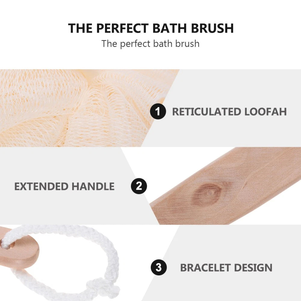 Exfoliating Mesh Loofah Bath Brush Long Handle for Shower and Skin Care