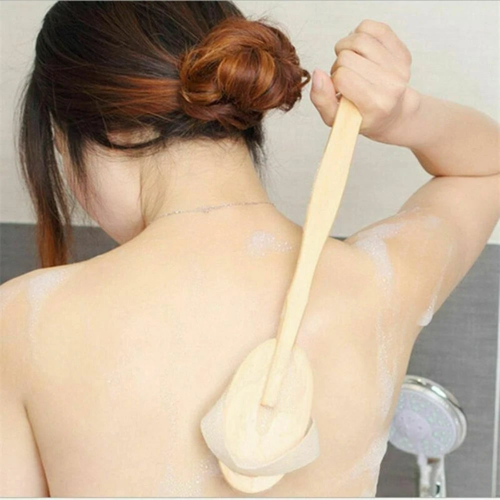 Durable Natural Long-Handled Bath Shower Body Back Dry Skin Spa Scrubber Brush D