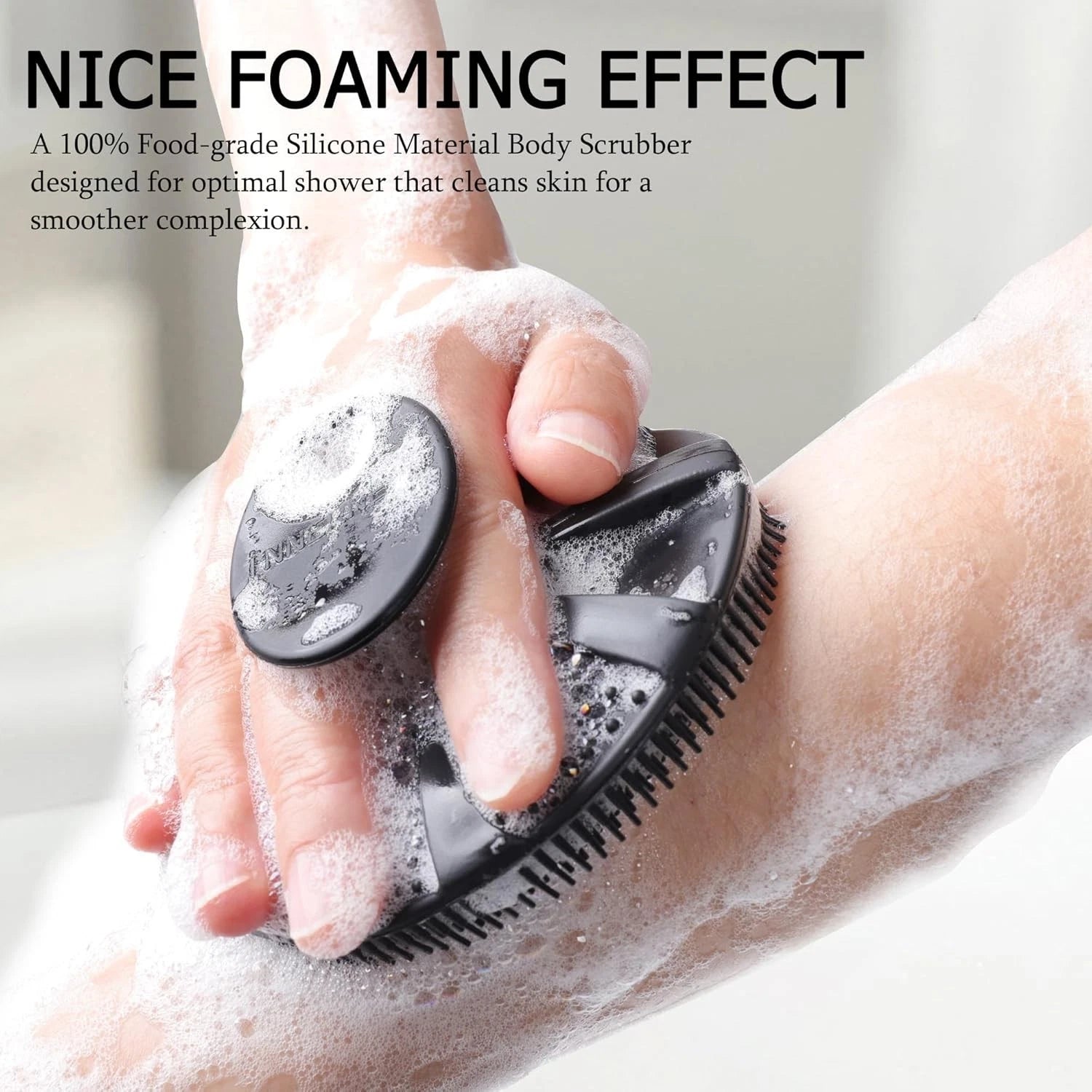Black Soft Silicone Body Scrubber - Hygienic Exfoliating Shower Brush for Family