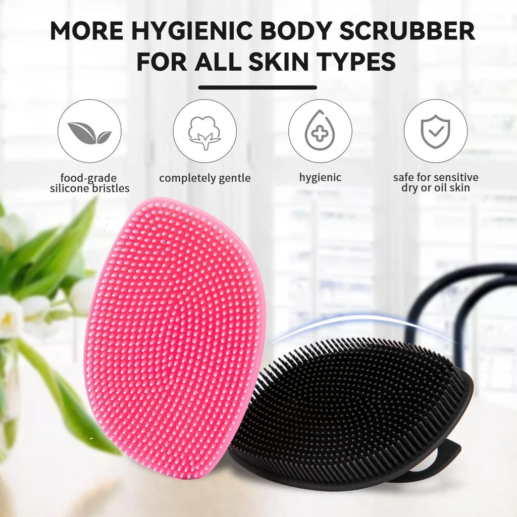 Silicone Body Scrubber Flat Shower Brush Gentle Exfoliating and Massage,Long Bri