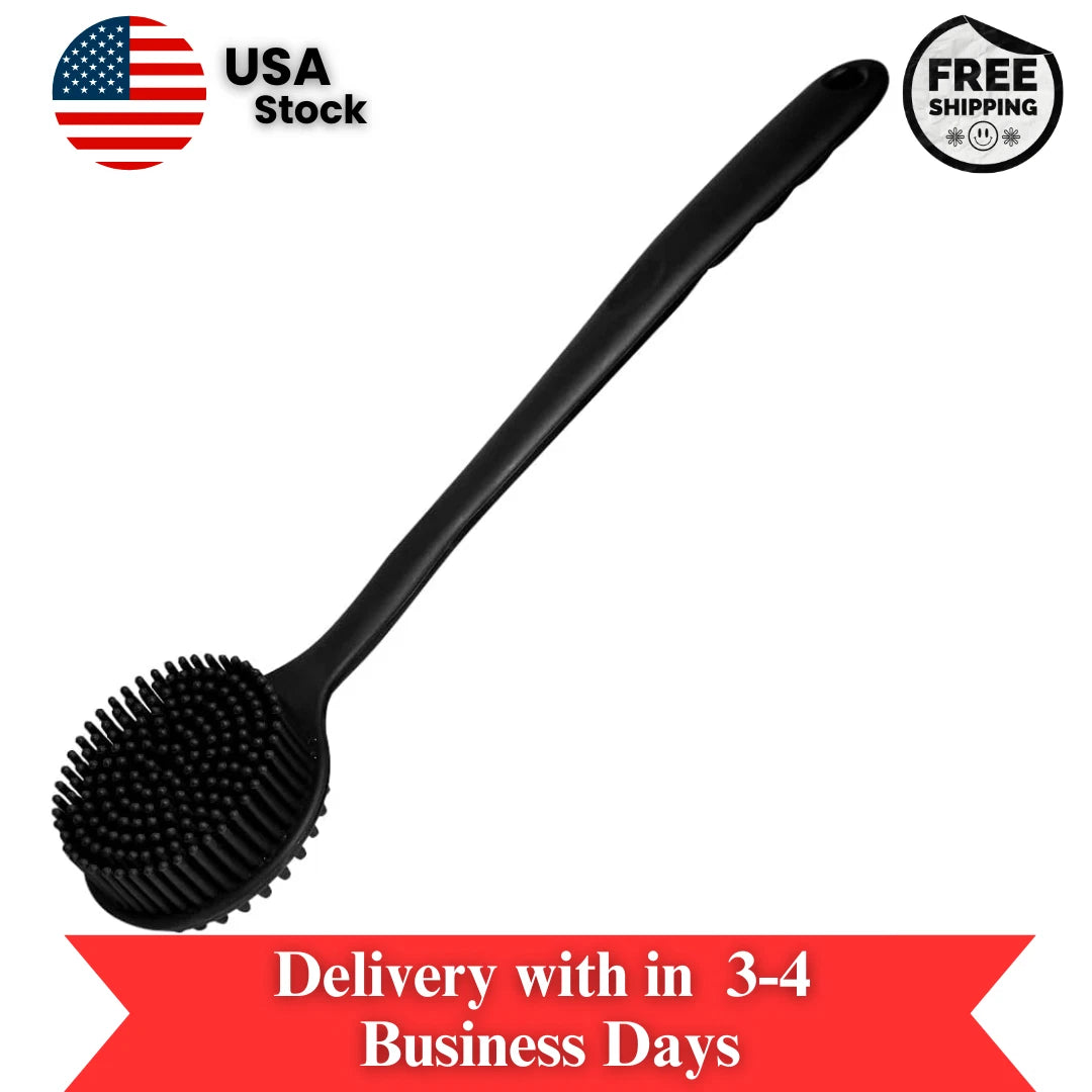 Soft Silicone Back Scrubber Shower Body Brush with Long Handle Double Sided