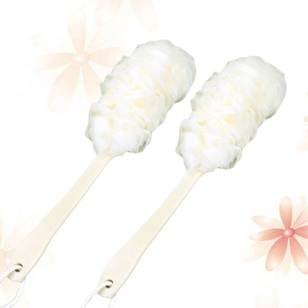 2 Pcs Rub The Back Bath Flowers Body Exfoliator Scrubber Brush with Handle