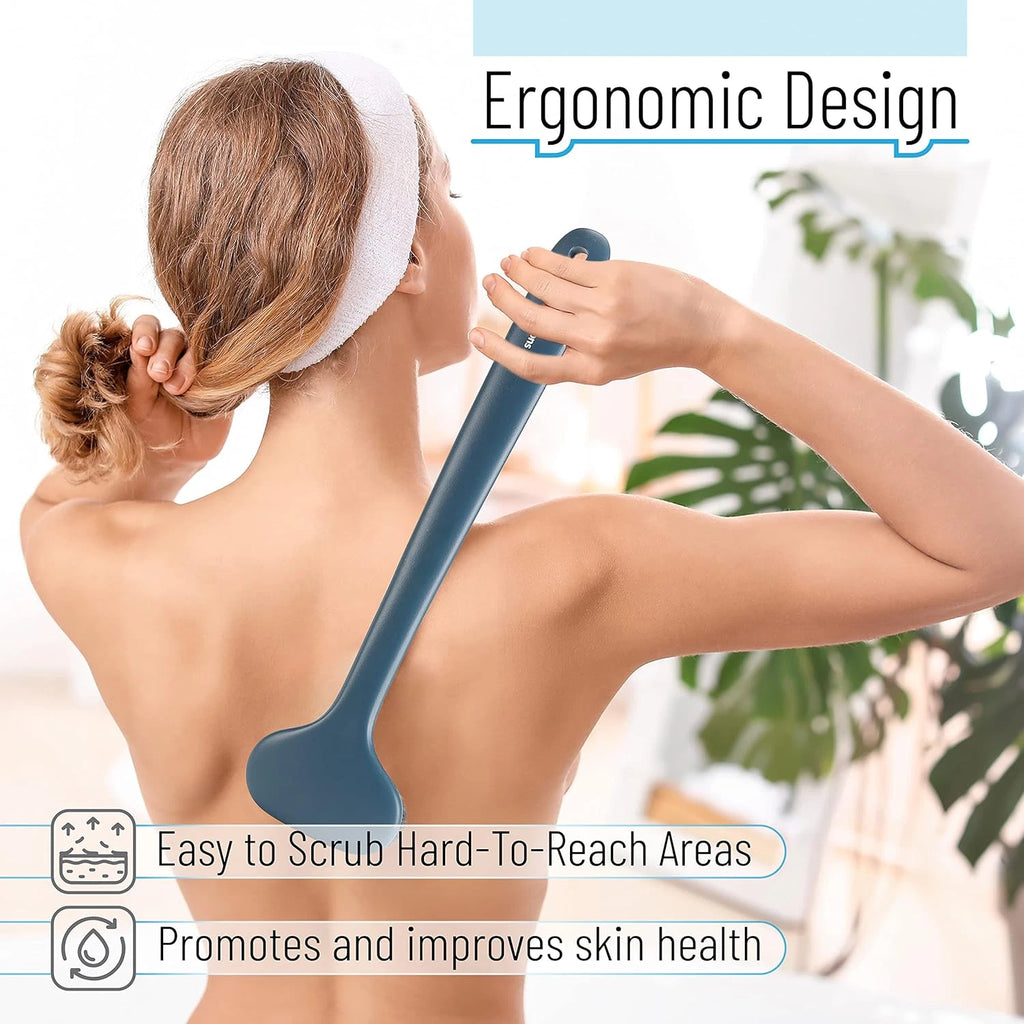 Slick-Back Long-Handle Shower Scrubber, 14.3" - Back Brush for Showering