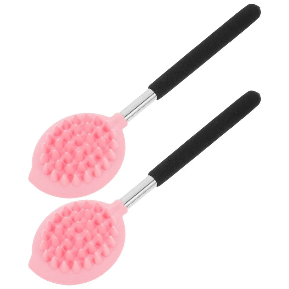 2 Pcs Bath Brush Child Long Handle Body Scrubber Ergonomic Silicone