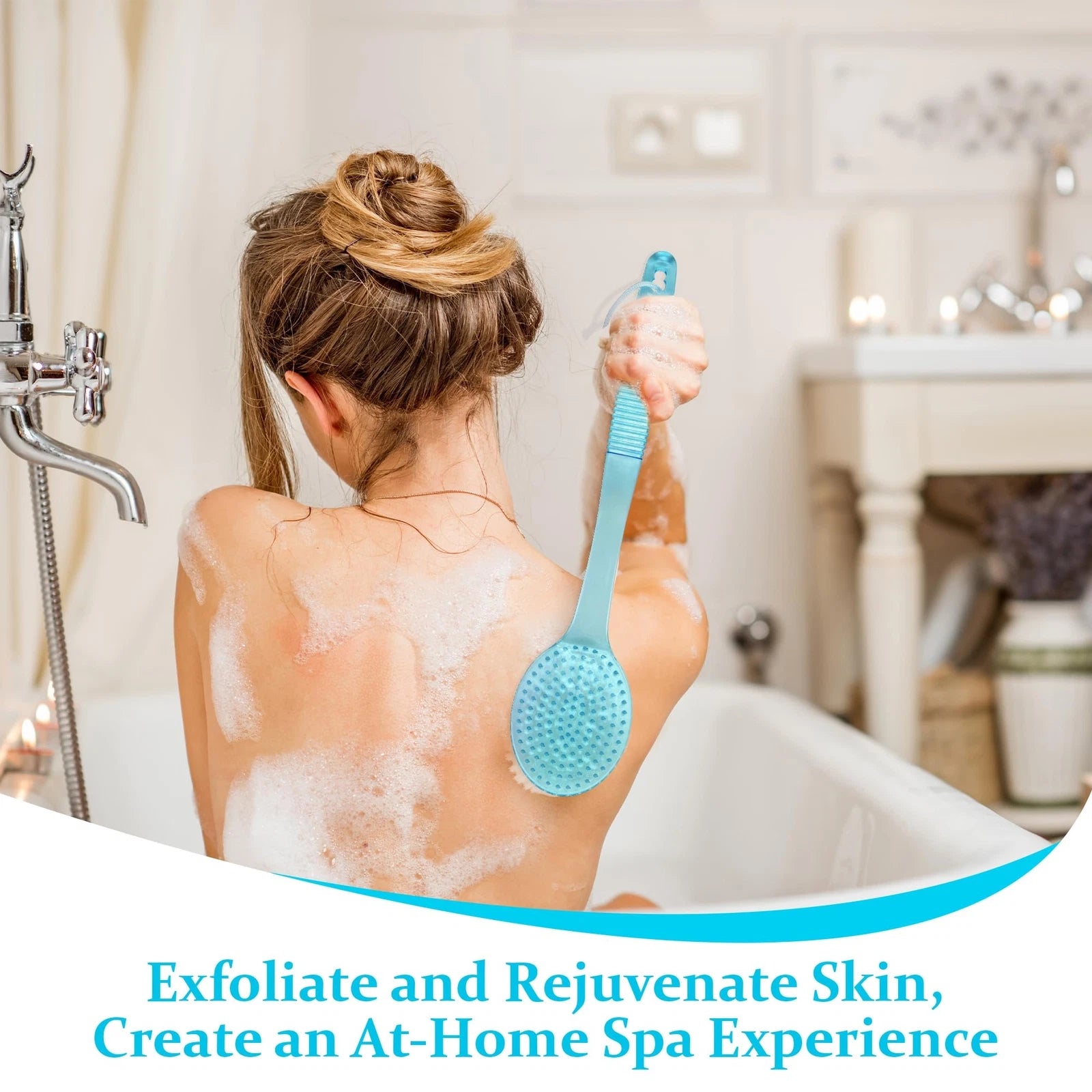 Bath Brush with Bristles Long Handle for Exfoliating Back Body and Feet Bath ...