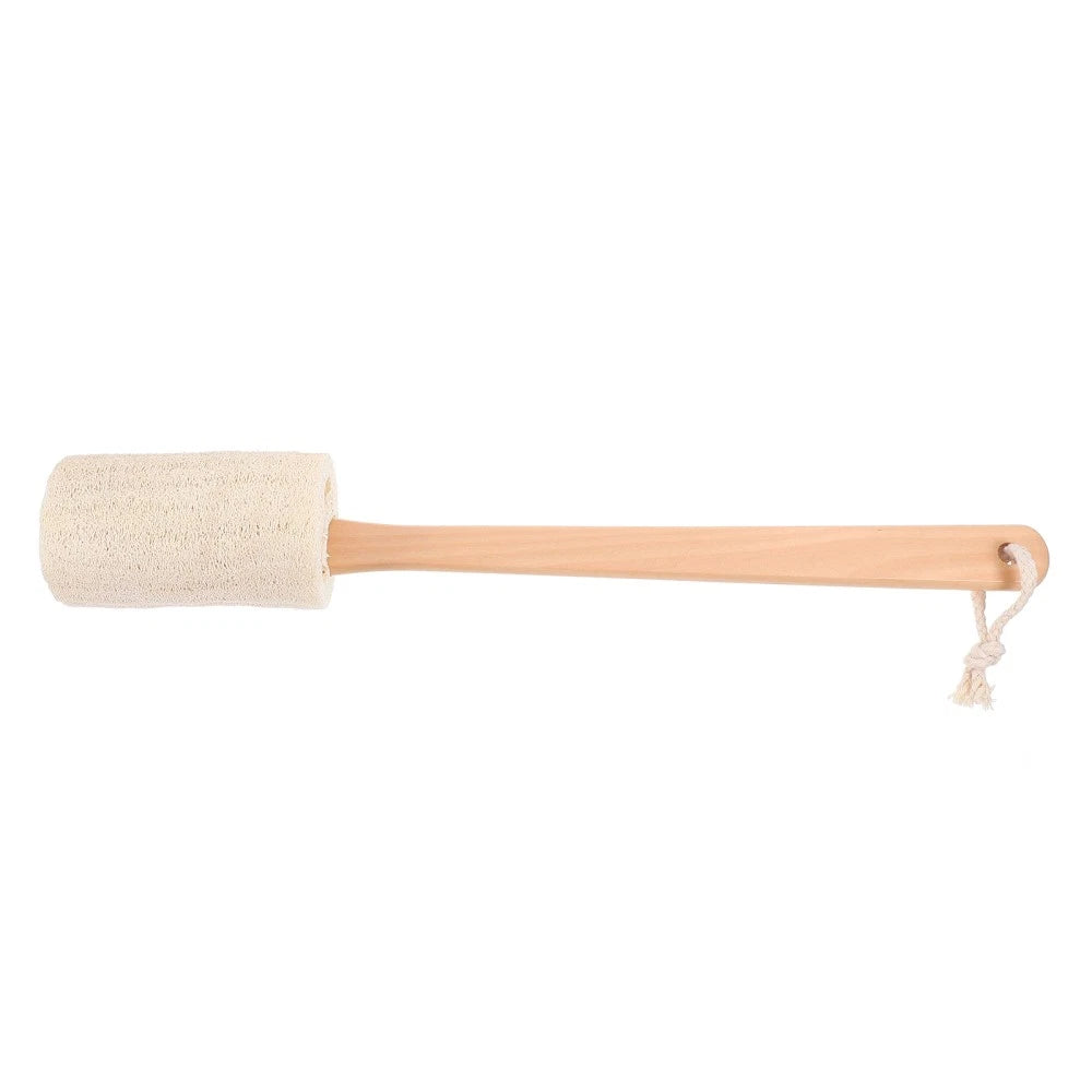 Loofah Bath Brush with Long Wooden Handle for Skin Care and Cleaning