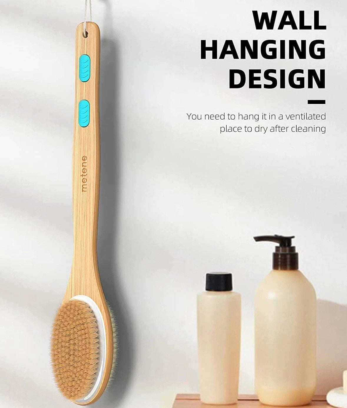 2-Pack Long Handle Body Brush Bamboo Dual-Sided Back Scrubber Shower Bath Spa