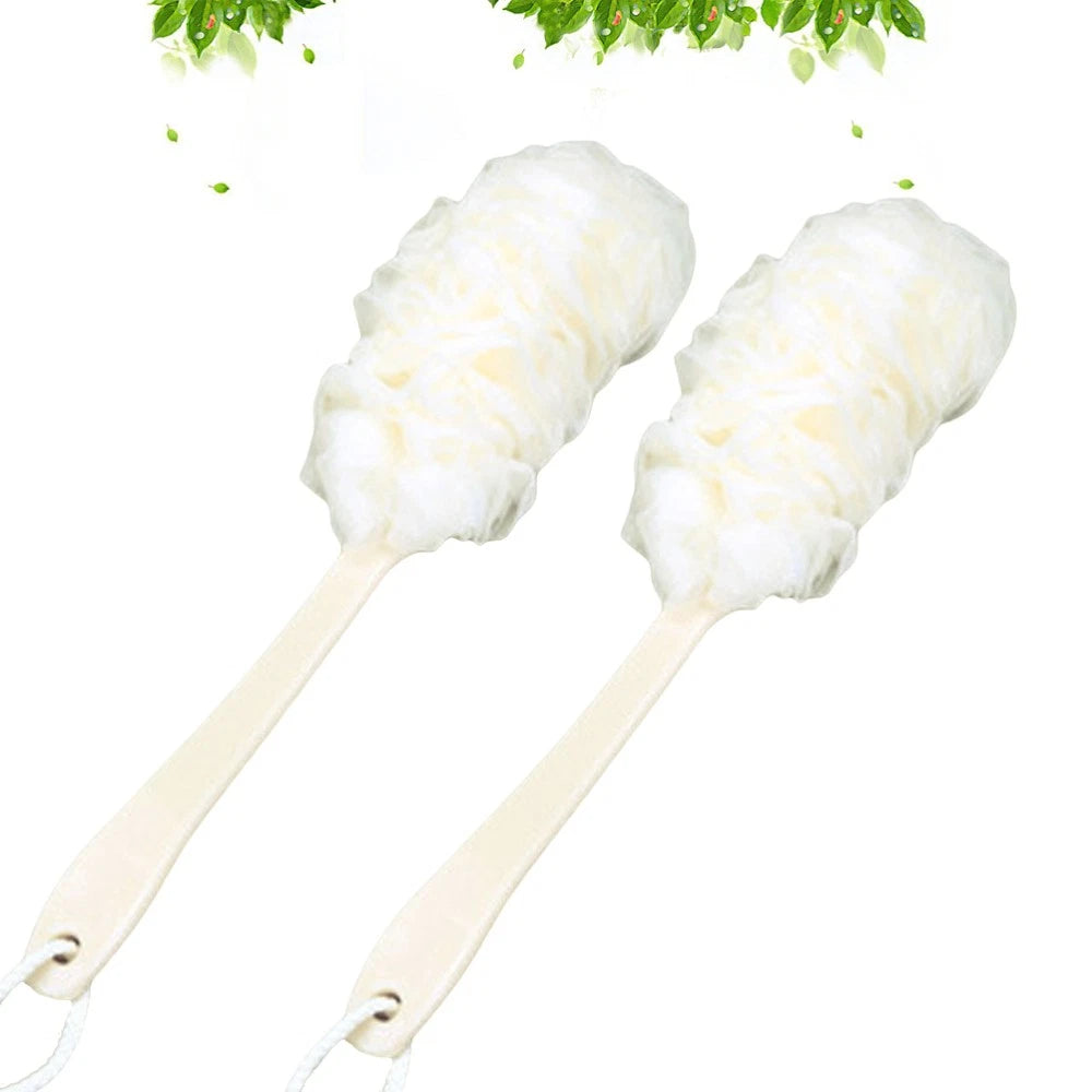 2 Pcs Rub The Back Bath Flowers Body Exfoliator Scrubber Brush with Handle