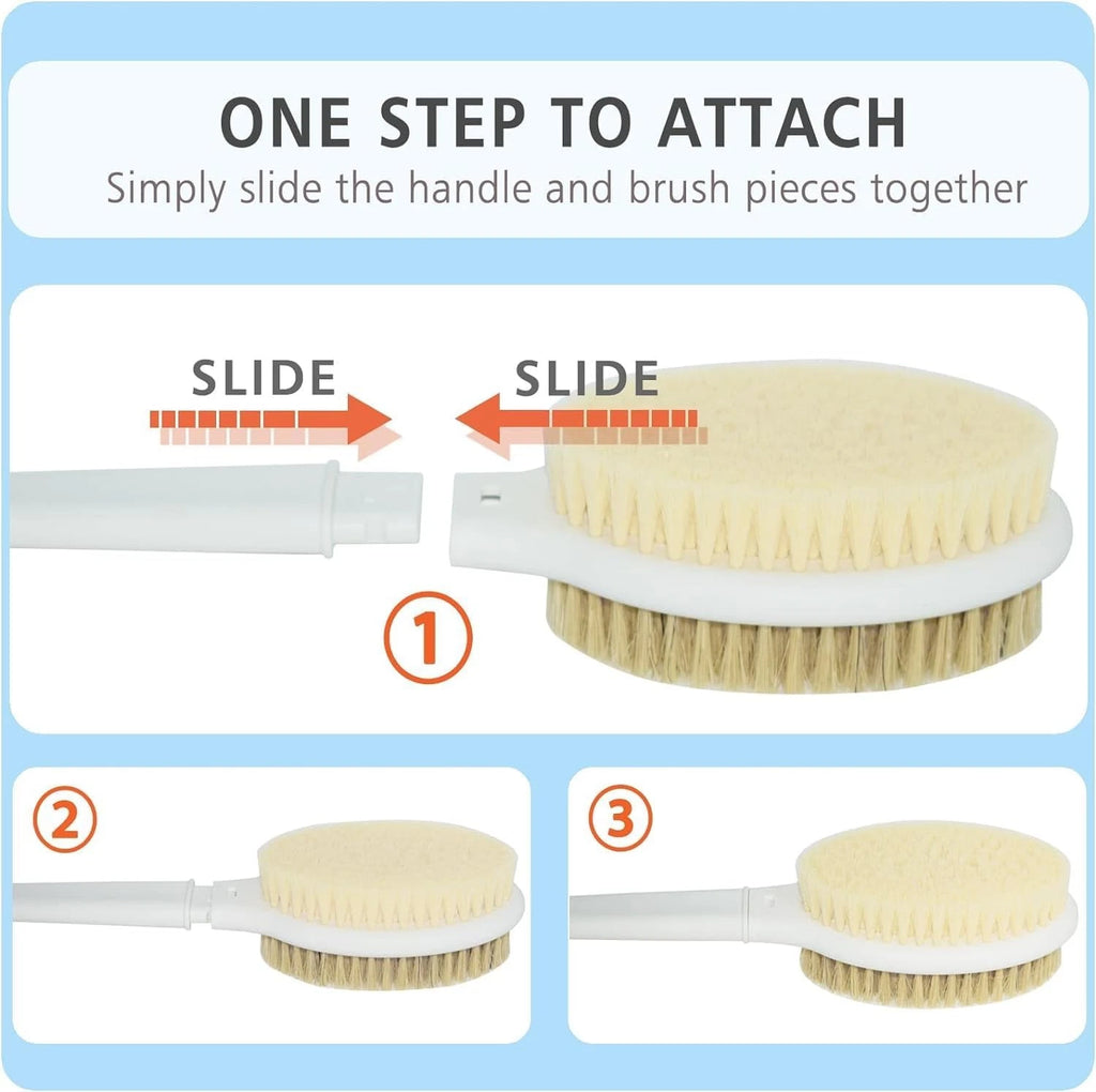 Shower Brush with Soft and Stiff Bristles, 20.5" New Extended Long Handle Back S