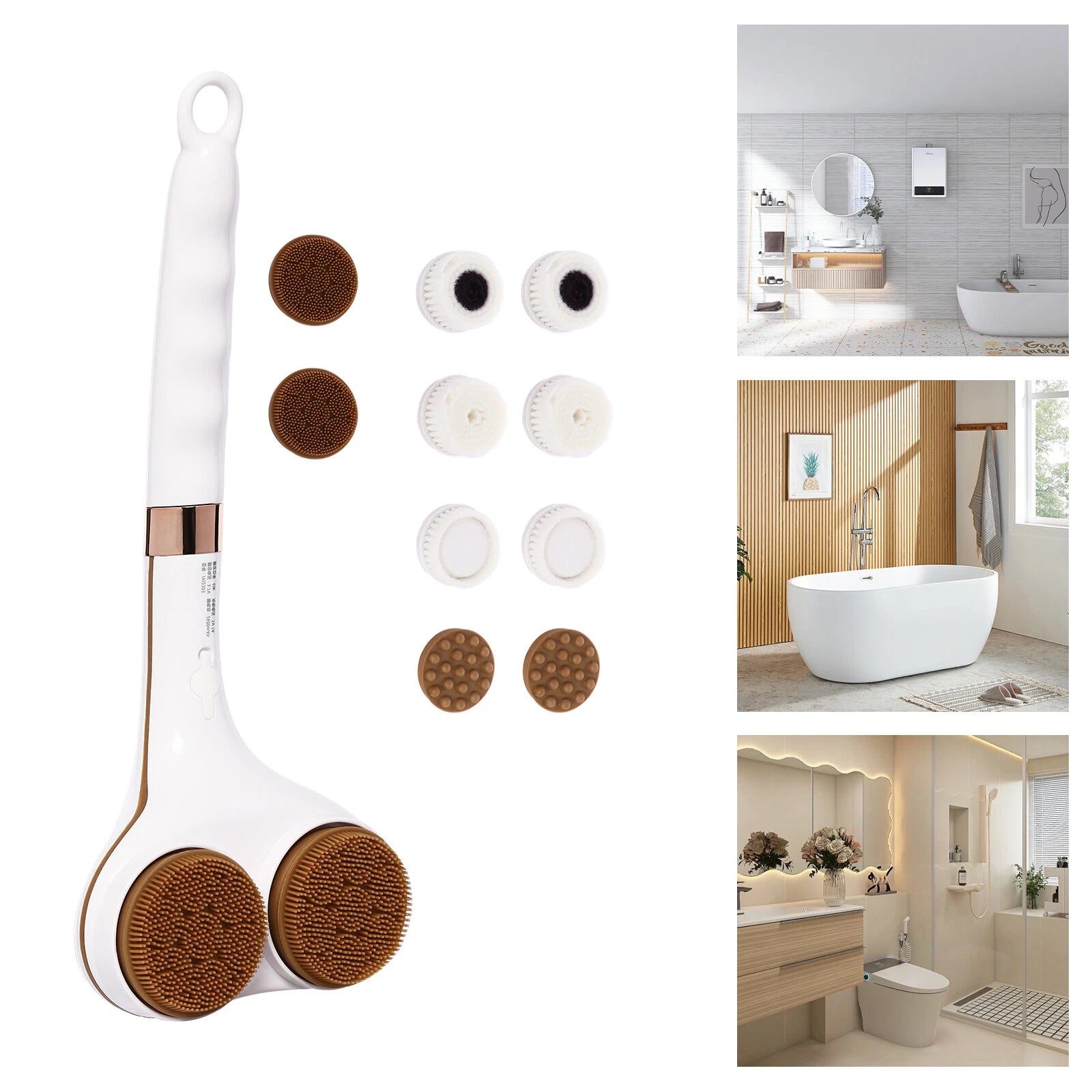 Electric  Long Handle Shower Brush 2 Head Rechargeable Body Brush Back Scrubber