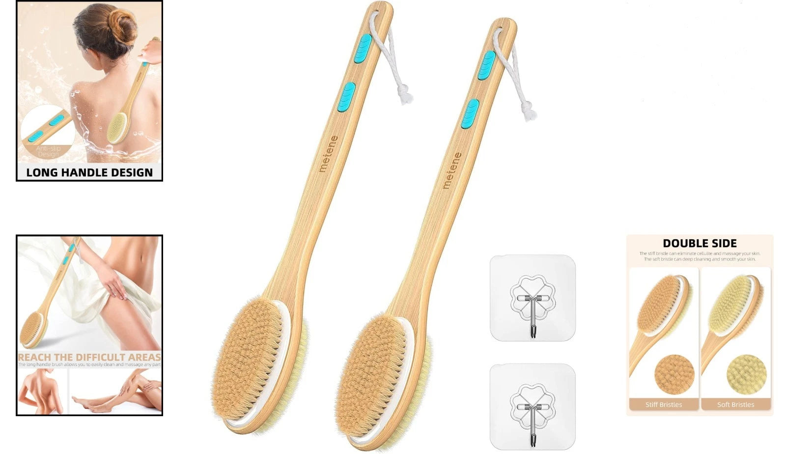 2-Pack Shower Brushes for Gentle Exfoliation - Soft & Stiff Bristles