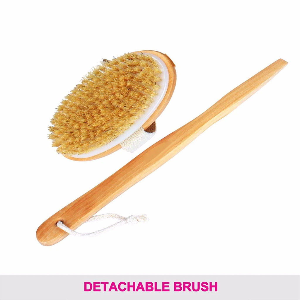 Detachable Wooden Handle Bristle Bath Brush, Body Scrub Brush, Wooden Bath Brush