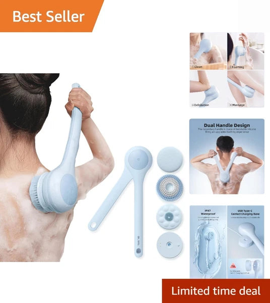Luxury Dual Handle Electric Bath Brush with 3 Heads for Exfoliating & Cleansing