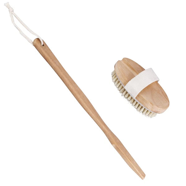 Natural Bristle Body Brush - Wooden Spa Scrubber for Dry Skin & Shower Care | US