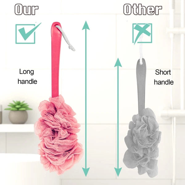 2Pack Back Scrubber for Shower Dual-Sided Loofah on a Stick as Shower Brush E