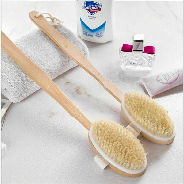 Durable Natural Long-Handled Bath Shower Body Back Dry Skin Spa Scrubber Brush G
