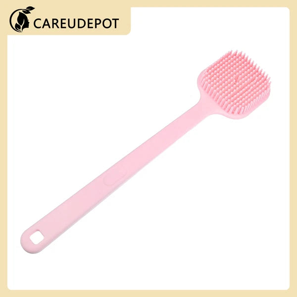 1Pcs Soft Silicone Bath Brush Non-Slip Back Scrubber Shower w/ Long Handle Pink