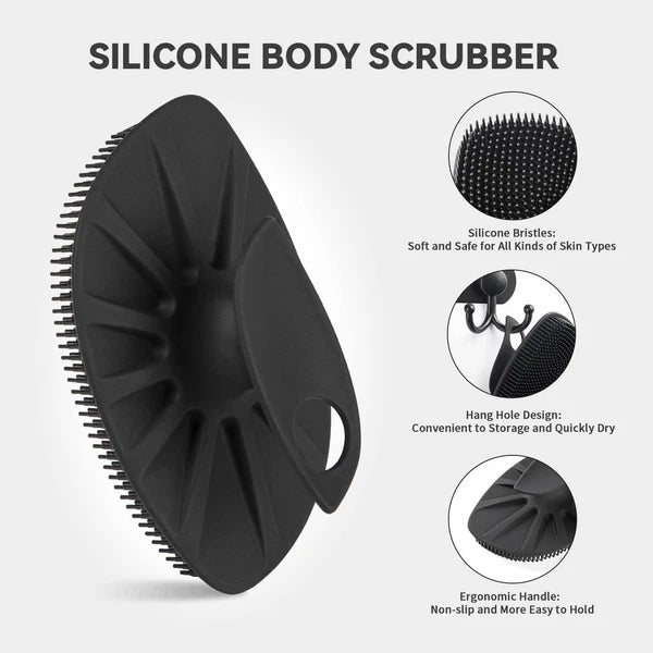 Silicone Body Scrubber Flat Shower Brush Gentle Exfoliating and Massage,Long Bri