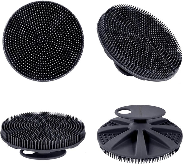 Black Soft Silicone Body Scrubber - Hygienic Exfoliating Shower Brush for Family